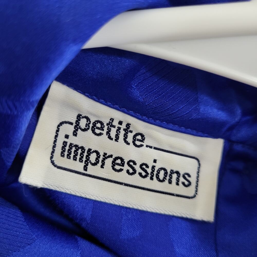Vintage Blouse Petite Impressions Women  XS  Blue Jacquard Long Sleeve High Neck - Picture 3 of 11